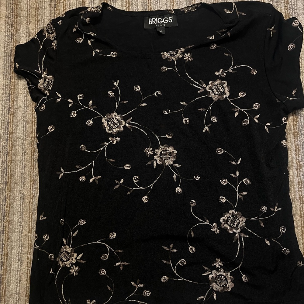 Briggs New York Black Top with Floral Pattern
